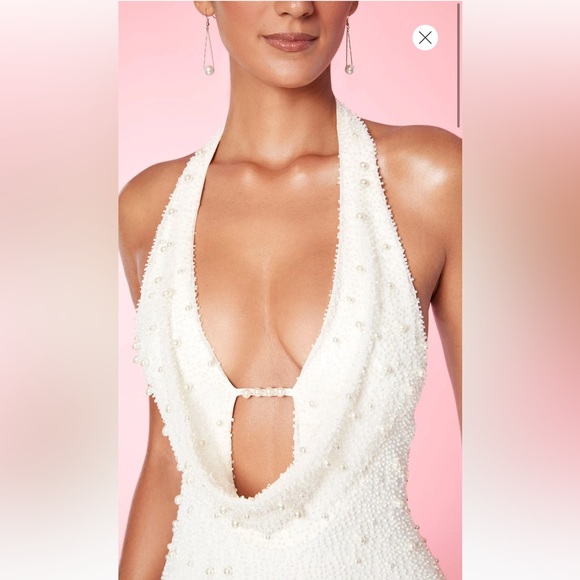 Oh Polly Versailles Deep Plunge Embellished Mini Dress in White - Picture 7 of 10